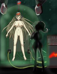 absurdres barefoot blackwidowx blonde_hair blush bottomless breasts brown_hair cables chisa_yukizome corruption dangan_ronpa dangan_ronpa_3 empty_eyes female_only femdom femsub floating glasses junko_enoshima large_breasts long_hair nude open_mouth ponytail stasis_tank tech_control topless