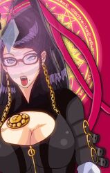  animated animated_gif bayonetta bayonetta_(series) black_hair breasts chains cleavage crystal danni68_(manipper) dazed dead_source femsub glasses large_breasts long_hair manip mole open_mouth pendulum smilepain tongue tongue_out 