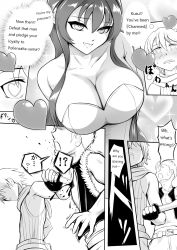 betrayal blood blowing_kiss breasts charm_(spell) cleavage comic english_text femdom final_fantasy final_fantasy_vii heart heart_eyes hypnotic_kiss knife large_breasts long_hair malesub nisemono pollensalta speech_bubble text translated