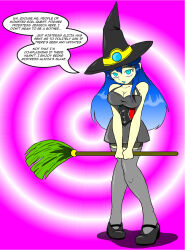 blue_hair breasts dialogue empty_eyes female_only femdom femsub hat large_breasts long_hair looking_at_viewer monster_girl_quest p.chronos pov pov_sub solo spiral text witch witch_hat