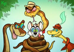  coils disney furry happy_trance hat hypnotic_eyes kaa kaa_eyes keona_tempt male_only maledom mr._snake_(the_bad_guys) multiple_boys multiple_doms original robin_hood_(disney) sir_hiss snake snake_boy the_bad_guys the_jungle_book tongue_out wolf_boy 