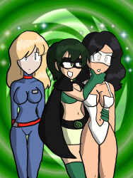  alpha_woman blonde_hair breasts brokenteapot brown_hair empty_eyes expressionless female_only femdom femsub green_hair hypnotica large_breasts latex long_hair metrobay_comix short_hair sparkle standing standing_at_attention super_hero valient_grrl whitewash_eyes 