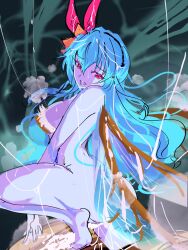  ass assimilation bare_legs bare_shoulders barefoot blue_hair blue_skin breasts corruption feet female_only femdom femsub fusion glowing_eyes kkkazuu legs long_hair looking_back pink_eyes possession rocbouquet romancing_saga romancing_saga_2 slit_pupils square_enix termite_queen thighs wings 