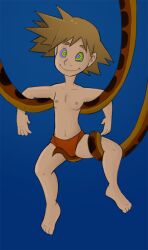 barefoot brown_hair coils disney feet gradient_background hanging_down happy_trance kaa kaa_eyes kingdom_hearts limp male_only maledom malesub mr.h short_hair smile snake sora the_jungle_book topless
