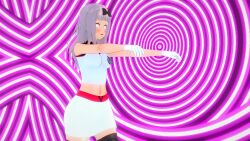 3d bow crop_top empty_eyes femsub fujiwara_chika gloves kaguya-sama_love_is_war long_hair pink_hair skirt spiral surrisaki team_hypno zombie_walk