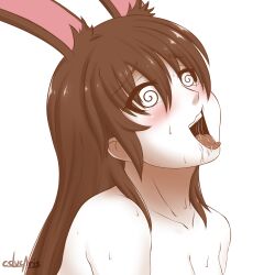ahegao animal_ears blush bottomless breasts brown_hair bunny_girl cslucaris drool female_only femsub happy_trance icontrol_(manipper) large_breasts long_hair manip naughty_face nude open_mouth rwby simple_background solo spiral_eyes sweat symbol_in_eyes tears tongue tongue_out topless velvet_scarlatina white_background