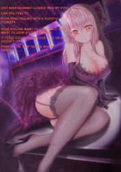  blush breasts caption cleavage danni68_(manipper) dress femdom gloves high_heels hypnotic_eyes lace large_breasts long_hair looking_at_viewer luka_megurine manip opera_gloves pink_hair pov pov_sub spiral_eyes symbol_in_eyes text thighhighs vocaloid zheyi_parker 