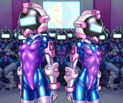  aile ash bodysuit boots bracers breasts capcom collar corruption dronification enemy_conversion female_only glowing haigure helmet leotard mask megaman_(series) megaman_zx monitor multiple_girls prairie_(megaman) small_breasts thighhighs 