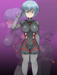  alice_gear_aegis arms_behind_back blue_eyes blue_hair blush bodysuit breath cameltoe drool empty_eyes expressionless femsub gloves gradient_background harness high_heels large_breasts navel nina_kalinina open_mouth opera_gloves pussy_juice restrained rubber saluting sex_machine simple_background standing standing_at_attention sweat thigh_boots thighhighs tight_clothing tongue tongue_out tubes vicebossjon 