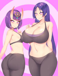  blush breasts cleavage demon_girl fate/grand_order fate_(series) female_only femsub glowing glowing_eyes gym_uniform happy_trance horns huge_breasts kuavera large_ass large_hips long_hair looking_at_viewer manip milf minamoto_no_raikou misterman4_(manipper) monster_girl petite short_hair shuten_doji size_difference small_breasts smile spiral_eyes symbol_in_eyes tagme yoga_pants 