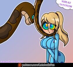  blonde_hair catatouille101 disney hypnotic_eyes kaa kaa_eyes long_hair metroid_(series) nintendo ponytail samus_aran snake spiral spiral_eyes the_jungle_book zero_suit 