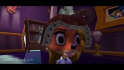  3d animated animated_gif bandicoot_girl blonde_hair clothed coco_bandicoot crash_bandicoot_(series) dazed empty_eyes expressionless female_only femsub furry helmet long_hair open_mouth screencast tech_control tongue 