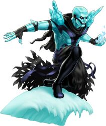 abs apocalypse_(marvel) bald blue_skin cape corruption enemy_conversion fingerless_gloves gloves iceman_(marvel) male_only malesub marvel_avengers_alliance marvel_comics official open_mouth pants shoulder_pads simple_background solo super_hero tech_control transparent_background western whitewash_eyes x-men