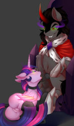  absurdres animals_only black_hair choker corruption evehly fangs fellatio femsub glowing glowing_eyes hooves horns horse king_sombra licking maledom my_little_pony non-human_feet non-human_penis open_mouth penis purple_hair tongue tongue_out twilight_sparkle unicorn wings 
