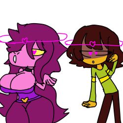  bimbofication breasts brown_eyes collar deltarune dinosaur_girl femsub furry kris_(deltarune) large_breasts large_hips long_hair magic non-binary non-binary_sub purple_hair purple_skin short_hair simple_background sluttybasil small_breasts susie_(deltarune) tagme thick_thighs tight_clothing undertale yellow_skin 