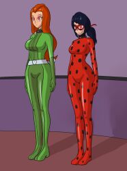  black_hair bodysuit collar expressionless femsub hypnotic_accessory long_hair marinette_dupain-cheng miraculous_ladybug mythkaz orange_hair red_eyes sam standing standing_at_attention totally_spies 