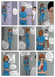  amanda_(wendall) brown_hair cleavage comic glasses jeans midriff ponytail text traditional wendall 