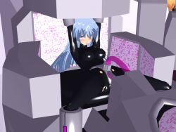  3d 3d_custom_girl blue_eyes blue_hair blush bodysuit catsuit chair corruption erect_nipples_under_clothes eyes_plant_(saihate_no_majo) latex long_hair magical_girl open_mouth restrained rubber saihate_no_majo sitting spread_legs tech_control vaginal 