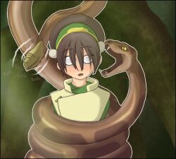 avatar_the_last_airbender black_hair blush coils drool empty_eyes expressionless fangs femsub hypnotic_audio nickelodeon open_mouth phantomgline short_hair snake toph western