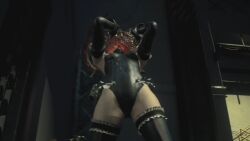  3d boots bow_tie breasts corruption dead_or_alive female_only femsub gloves leotard marie_rose miniskirt nemesis_alpha nightmare_fuel opera_gloves parasite rermodv resident_evil resident_evil_3_remake resisting screenshot skirt small_breasts solo standing thighhighs video_game virus vore 