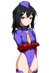  alternate_costume bare_legs black_hair bracers capcom crossover dronification empty_eyes enemy_conversion fate/kaleid_liner_prisma_illya fate_(series) female_only hat leotard looking_at_viewer miyu_edelfelt sansiki03 shadaloo_dolls short_hair shoulder_pads small_breasts solo street_fighter tie white_background 