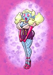 bimbofication blonde_hair breast_expansion elf_ears grey_skin heart_eyes large_breasts mr-dna original pink_eyes