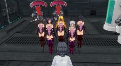  3d empty_eyes femsub happy_trance inikanata maledom multiple_girls standing standing_at_attention tech_control text 