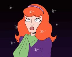  animated animated_gif clothed daphne_blake dazed female_only femsub grey_eyes hair_band mizspiral open_mouth red_hair scarf scooby-doo_(series) simple_background solo 