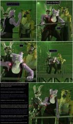  3d armor bodysuit borg bunny_girl caption cat_girl comic complex_background dialogue drone dronification expressionless furry hivemind indifferent laser_pointer latex mass_hypnosis speech_bubble star_trek tech_control text thalarynth_(manipper) wolf_boy 