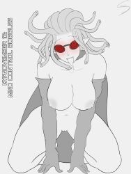  absurdres amos_daragon blush bottomless breasts cape collarbone femsub gloves gorgon hypnotic_accessory hypnovember kneeling large_breasts medusa_(amos_daragon) navel nipples nude open_mouth opera_gloves pussy signature simple_background sketch smile snake_hair spiral sunglasses tagme thesalazar tongue tongue_out topless white_background 