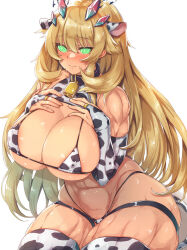  abs barghest_(fate) bikini_bottom bikini_top blonde_hair blush breasts cleavage cow_girl cow_print cowbell fate/grand_order fate_(series) female_only femsub glowing glowing_eyes huge_breasts long_hair looking_at_viewer manip misterman4_(manipper) muscle_girl satouchifu spiral_eyes sweat swimsuit symbol_in_eyes tagme 