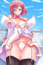 breasts dazed empty_eyes estellise_sidos_heurassein expressionless female_only femsub gloves green_eyes large_breasts lillytank_(manipper) manip opera_gloves pink_hair royalty short_hair skirt skirt_lift solo tales_of_(series) tales_of_vesperia thighhighs underwear undressing