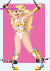 absurdres blonde_hair blue_eyes cameltoe cleavage crydevi drool empty_eyes femsub happy_trance leotard she-ra she-ra_and_the_princesses_of_power smile