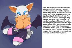  bat_girl bat_wings blue_eyes breasts breasts_outside caption caption_only femdom furry huge_breasts hypnotic_breasts large_breasts looking_at_viewer manip open_clothes pov pov_sub rouge_the_bat smile sonic_the_hedgehog_(series) stroke_(manipper) tamagoro text 