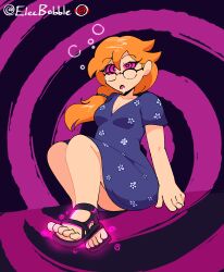 drool elecbabble femsub glasses hypnotic_accessory red_hair sandals spiral_eyes symbol_in_eyes