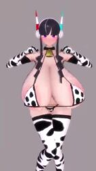 3d animated artist_request bangs bikini black_hair bouncing_breasts breasts chicken_dance chicken_pose collar cow_print cowbell elesa female_only femsub headphones huge_breasts little_ruitare mochi_dance nintendo pokemon pokemon_black_and_white purple_eyes tagme twintails video