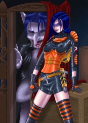  blue_hair erect_nipples extreme_ghostbusters femsub ghost ghostbusters goth kylie_griffin latex long_hair possession thighhighs undressing western xa 