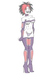 argent black_hair boots breasts cleavage dc_comics evil_smile femsub gloves happy_trance high_heels kandlin large_breasts midriff multicolored_hair opera_gloves red_eyes red_hair resisting ring_eyes short_hair slavekini smile super_hero teen_titans thigh_boots