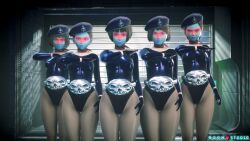  3d belt beret breasts brown_hair expressionless face_paint female_only femsub gloves hat kamen_rider leotard lipstick looking_at_viewer multiple_girls multiple_subs original pantyhose purple_lipstick red_eyes rikku_(artist) saluting scarf shocker_female_combatant_(kamen_rider) short_hair standing standing_at_attention straight-cut_bangs thigh_gap wide_hips 