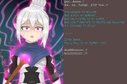  anankos_(fire_emblem) aura chains dragon_girl elf_ears femsub fire_emblem fire_emblem_fates kana_(fire_emblem) nasicampur32 nintendo red_eyes silver_hair tears text unhappy_trance 