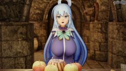  3d aqua_(konosuba) dochaunt goddess kono_subarashii_sekai_ni_shukufuku_wo! large_breasts long_hair open_mouth watermark 