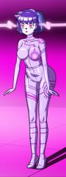  9zolwikame6 ayuko_(jcroth) bodysuit clothed female_only femsub indeedee nintendo original pokemon pokemon_(creature) purple_hair short_hair solo spiral_eyes standing tight_clothing 