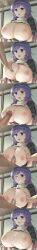 breasts_outside byakuren_hijiri clothed clothed_exposure cum cum_in_mouth cum_on_breasts cum_on_face empty_eyes femsub groping hakonnbo huge_breasts maledom nipples orgasm paizuri pendulum penis purple_hair source_request sweat touhou