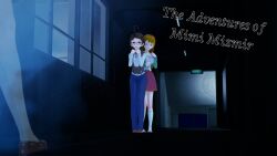 3d ahoge aware brown_hair citrus_(cyanstargazer) clothed cover cyanstargazer english_text female_only glasses long_hair mimi_(cyanstargazer) multiple_girls original short_hair symbol_in_eyes text