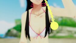 3d animated animated_gif beach bikini black_hair breasts chin_hold evil_smile female_only femdom hairband long_hair open_mouth pendulum persona_(series) persona_4 pocket_watch pov pov_sub resisting smile vynil yukiko_amagi 