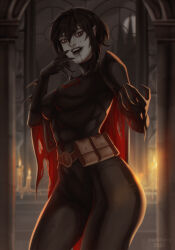 batgirl batman_(series) black_hair blood cassandra_cain corruption dc_comics fangs female_only femsub grey_skin inksilvery short_hair super_hero vampire