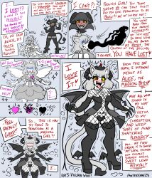 absurdres bad_end black_hair blue_eyes blush claws comic corruption crown demon_girl dialogue fanterfane femdom femsub fishnets grey_hair heart horns magic magical_girl opera_gloves original possession sharp_teeth speech_bubble succubus thighhighs tongue_out trembling whip wings yellow_eyes