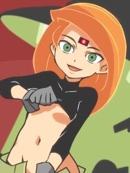 disney female_only femsub green_eyes happy_trance hitsugi_mc hypnotic_accessory kim_possible kim_possible_(series) microchip navel open_mouth red_hair shirt_lift tech_control underboob undressing