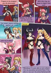 archer_(disgaea) black_hair blonde_hair comic corruption demon_girl disgaea female_only femdom femsub mythkaz pink_hair succubus succubus_(disgaea) tagme text