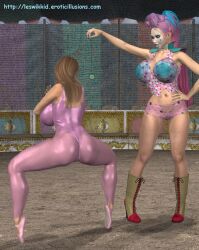 3d ass ballerina clown female_only femdom femsub leswikkid original pantyhose pendulum squatting